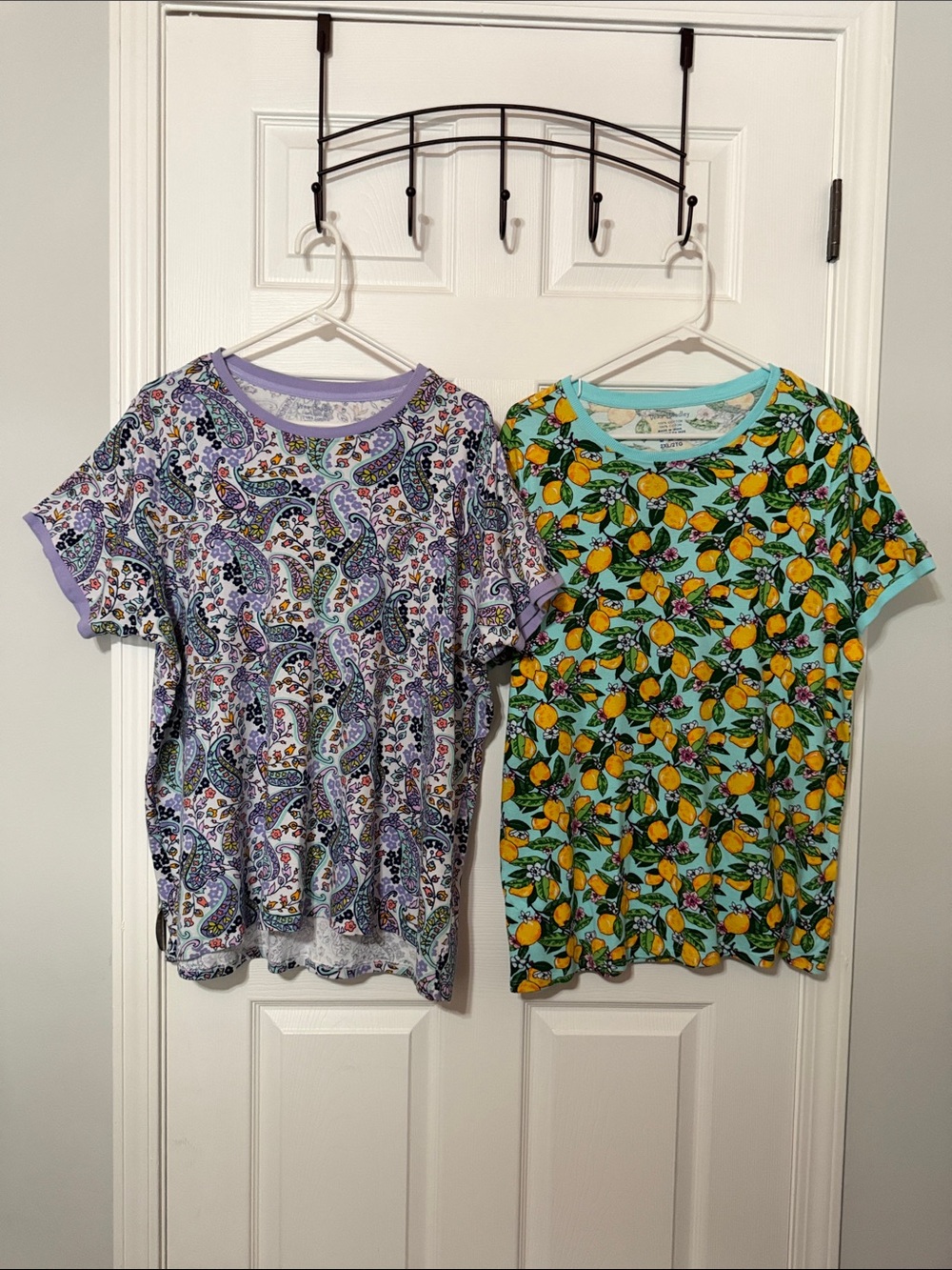 Vera Bradley Purple Paisley & Aqua Lemon Pajama Tees